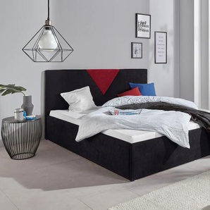 Polsterbett Malibu, schwarz (schwarz, rot), B:192cm L:212cm, Bezug Bett: Microfaser (100% Polyester), Bonnell-Federkernmatratze: 51% Polypropylen, 39% Polyester und 10% Baumwolle, Kaltschaummatratze: 100% Polyester, Bezug abnehm- und waschbar bis