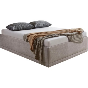 Polsterbett Texel, beige, B:166cm H:42cm L:206cm, Bezug Bett: Veloursstoff 100% Polyester oder Microfaser (100% Polyester), Bonnell-Federkernmatratze: 51% Polypropylen, 39% Polyester und 10% Baumwolle, Kaltschaummatratze: 100% Polyester, Bezug abnehm- und