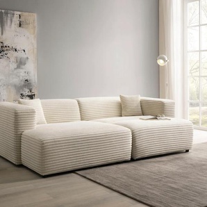 Polsterecke ANDAS BAKELS Sofas Gr. B/H/T: 267 cm x 66 cm x 163 cm, Cord, Ottomane links, beige (hellbeige) Ecksofas Ecksofa-Set (incl. Hocker) im trendigen Megacord