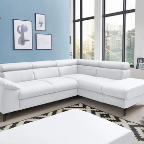 Polstergarnitur COTTA Komaris Sitzmöbel-Sets Gr. Kunstleder, mit Bettfunktion-mit Kopfteilverstellung + Ottomane rechts, weiß (white) Couchgarnituren Sets Set: bestehend aus Ecksofa und Hocker, frei im Raum stellbar