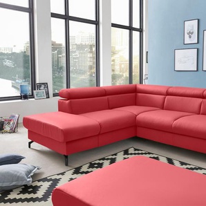 Polstergarnitur COTTA Komaris Sitzmöbel-Sets Gr. Kunstleder, ohne Bettfunktion-mit Kopfteilverstellung + Ottomane links, rot (red) Couchgarnituren Sets Set: bestehend aus Ecksofa und Hocker, frei im Raum stellbar