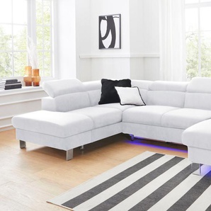 Polstergarnitur COTTA Komaris Sitzmöbel-Sets Gr. Kunstleder SOFTLUX, mit Bettfunktion-mit Bettkasten-mit RGB-LED-Beleuchtung-mit Kopfteilverstellung + Ottomane links, weiß (white) Couchgarnituren Sets Set: bestehend aus Wohnlandschaft und Hocker,