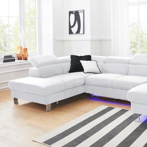 Polstergarnitur COTTA Komaris Sitzmöbel-Sets Gr. Kunstleder SOFTLUX, mit Bettfunktion-mit Bettkasten-ohne RGB-LED-Beleuchtung-mit Kopfteilverstellung + Ottomane links, weiß (white) Couchgarnituren Sets Set: bestehend aus Wohnlandschaft und Hocker,