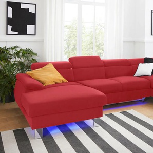 Polstergarnitur COTTA Komaris Sitzmöbel-Sets Gr. Kunstleder SOFTLUX, ohne Bettfunktion-ohne Bettkasten-ohne RGB-LED-Beleuchtung-mit Kopfteilverstellung + Ottomane rechts, rot (red) Couchgarnituren Sets Set: bestehend aus Wohnlandschaft und Hocker,