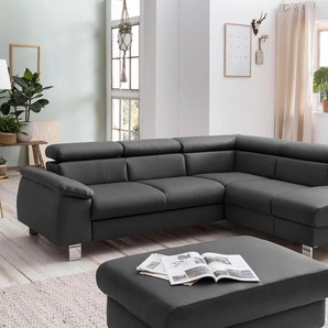 Polstergarnitur COTTA Komaris Sitzmöbel-Sets Gr. Kunstleder SOFTLUX, ohne Bettfunktion-ohne Bettkasten-ohne RGB-LED-Beleuchtung + Ottomane rechts, schwarz Couchgarnituren Sets Set: bestehend aus Ecksofa und Hocker, Kopfteilverstellung