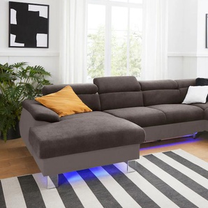 Polstergarnitur COTTA Komaris Sitzmöbel-Sets Gr. Kunstleder SOFTLUX-Struktur, mit Bettfunktion-mit Bettkasten-ohne RGB-LED-Beleuchtung-mit Kopfteilverstellung + Ottomane rechts, braun (mud, brown) Couchgarnituren Sets Set: bestehend aus Wohnlandschaft und