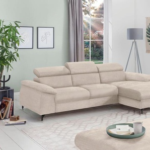 Polstergarnitur COTTA Komaris Sitzmöbel-Sets Gr. Microfaser, mit Bettfunktion-mit Kopfteilverstellung + Recamiere rechts, beige Couchgarnituren Sets Set: bestehend aus Ecksofa und Hocker, frei im Raum stellbar