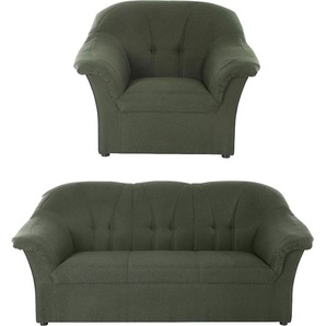 Polstergarnitur DOMO COLLECTION Pegnitz Sitzmöbel-Sets Gr. Struktur fein, grün Couchgarnituren Sets Sessel und 3-Sitzer