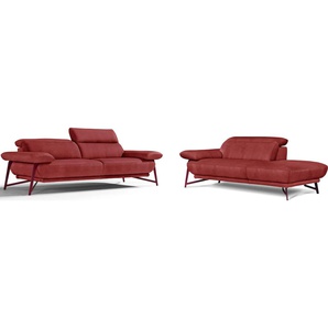 Polstergarnitur EGOITALIANO Anais, Design mit hohem Sitzkomfort für mehr Bequemlichkeit Sitzmöbel-Sets Gr. Luxus-Microfaser Lederoptik, Ottomane Armlehne links, rot (marsala) Set: bestehend aus Sofa und Ottomane, inkl. Kopfteilverstellung