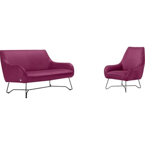 Polstergarnitur EGOITALIANO Namy, Designobjekt mit hohem Sitzkomfort und toller Detailverarbeitung Sitzmöbel-Sets Gr. Lu x us-Microfaser BLUSH, pink (fuchsia) Couchgarnituren Sets Set aus 2-Sitzer und Sessel, edles Metallgestell