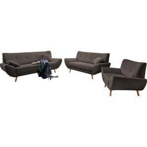 Polstergarnitur HOME AFFAIRE Basta Sitzmöbel-Sets Gr. H/T: 80 cm x 82 cm, Chenille-Struktur, braun Couchgarnituren Sets Komfortable Wellenunterfederung