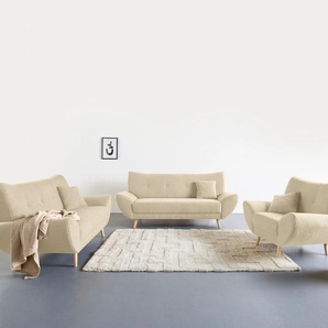 Polstergarnitur HOME AFFAIRE Basta Sitzmöbel-Sets Gr. H/T: 80 cm x 82 cm, Lu x us-Microfaser weich, beige (creme) Couchgarnituren Sets Komfortable Wellenunterfederung