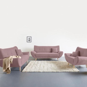 Polstergarnitur HOME AFFAIRE Basta Sitzmöbel-Sets Gr. H/T: 80 cm x 82 cm, Lu x us-Microfaser weich, rosa Couchgarnituren Sets Komfortable Wellenunterfederung