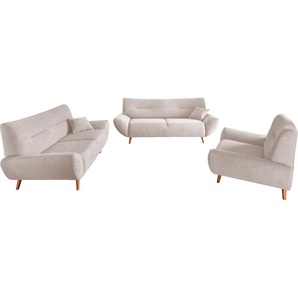 Polstergarnitur INOSIGN Drago Sitzmöbel-Sets Gr. H/T: 81 cm x 90 cm, Microfaser, Set (3-Sitzer, 2-Sitzer und Sessel), beige (creme) Couchgarnituren Sets als SesselPolsterecke erhältlich, versch. Stoffe, inkl. 2 Zierkissen