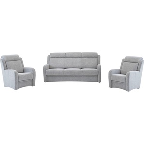 Polstergarnitur VILLA BECK Varese Sitzmöbel-Sets Gr. Flachgewebe, Kopfteilverstellung, grau (6 fels) Couchgarnituren Sets Kopfteilverstellung, Set aus 3-Sitzer und 2x Sessel, in Sitzhöhe 46