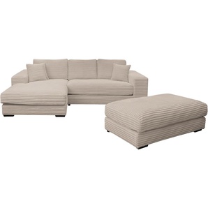 Polstergarnitur WERK2 Eden Sitzmöbel-Sets Gr. B/H/T: 286 cm x 84 cm x 184 cm, Breitcord, Ottomane links, grau (taupe, taupe) Ecksofa Big-Sofa