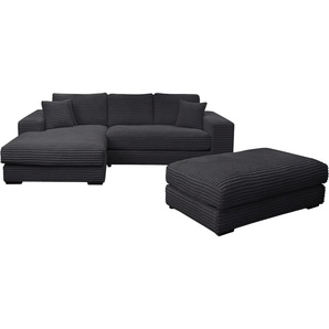 Polstergarnitur WERK2 Eden Sitzmöbel-Sets Gr. B/H/T: 286 cm x 84 cm x 184 cm, Breitcord, Ottomane links, schwarz (schwarz, schwarz) Ecksofa Big-Sofa