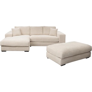 Polstergarnitur WERK2 Eden Sitzmöbel-Sets Gr. B/H/T: 286 cm x 84 cm x 184 cm, Breitcord, Ottomane links, weiß (weiß, weiß) Ecksofa Big-Sofa