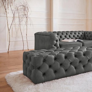 Polsterhocker GUIDO MARIA KRETSCHMER HOME & LIVING Kalina Hocker Gr. B/H/T: 120cm x 42cm x 55cm, NaturLEDER, grau (dunkelgrau) mit klassischer Chesterfield-Knopfheftung