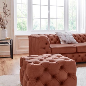 Polsterhocker GUIDO MARIA KRETSCHMER HOME & LIVING Kalina Hocker Gr. B/H/T: 65cm x 42cm x 55cm, NaturLEDER, braun (cognac) mit klassischer Chesterfield-Knopfheftung, passend zur Serie Kalina