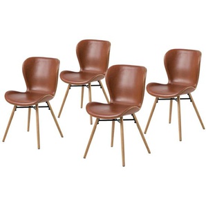 Polsterstuhl 47 x 83 x 53cm Kunstleder Reena: Cognac Braun 4er Set