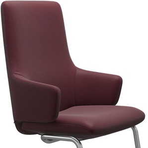 Polsterstuhl STRESSLESS Laurel Stühle Gr. B/H/T: 58cm x 105cm x 60cm, Leder BATICK, Stahl, rot (bordeaux batick + chrom glänzend) High Back mit Armlehne, Größe L, Beinen aus Stahl in Chrom