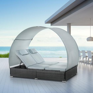 Poly Rattan Doppelliege Sonnenliege für 2 Personen mit Sonnendach Gartenliege Stahl Polyester Grau