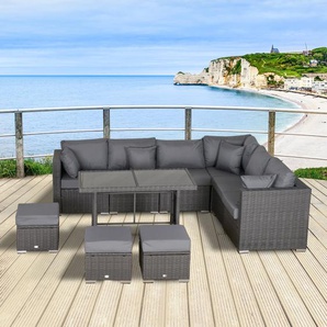 Polyrattan 10 tlg. Sitzgruppe Gartenset Sofagarnitur Gartenmöbel Set Lounge Stahl Luxus Dunkelgrau