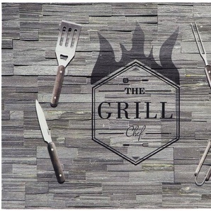 Primaflor-Ideen in Textil Fußmatte BBQ Grillunterlage GRILL CHEF, rechteckig, Höhe: 5 mm, Grillmatte ideal als Bodenschutz, mit Spruch, rutschhemmend, waschbar