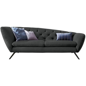 Pure Home Lifestyle Chesterfield-Sofa, Dunkelgrau, Textil, 2-Sitzer, 223x84x90 cm, Goldenes M, Dgm, Typenauswahl, Fußauswahl, Lederauswahl, Stoffauswahl, seitenverkehrt erhältlich, Hocker Rücken echt, Wohnzimmer, Sofas & Couches, Sofas, Bigsofas