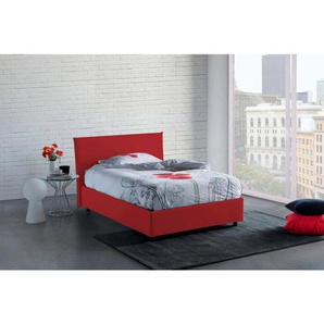 Quadratisches und halbes Bett Daceret, Containerbett mit Stoffbespannung, 100% Made in Italy, Frontöffnung, inklusive Matratze Cm 120x190, Rot - Dmora