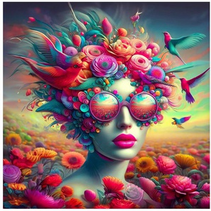 queence Acrylglasbild Frauen mit ausgefallenen Brillen, Blumen, Blumenbilder, Fantasy, Frau, Tiere, Vogelbilder, Vögel (1 St), KI Kunst, knallige Farben, künstliche Intelligenz, bunt