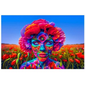 queence Acrylglasbild Mohn-Zeit, Blumen, Blumenbilder, Fantasy, Frau, Mann (1 St), KI Kunst, knallige Farben, künstliche Intelligenz, bunt