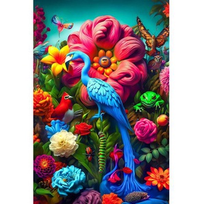 queence Acrylglasbild Plastischer Garten Eden, (1 St), KI Kunst, knallige Farben, künstliche Intelligenz, bunt