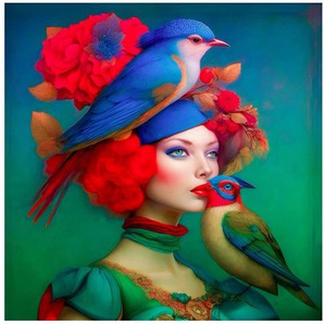queence Acrylglasbild Surreales Portrait einer Frau, Blumen, Blumenbilder, Fantasy, Frau, Tiere, Vogelbilder, Vögel (1 St), KI Kunst, knallige Farben, künstliche Intelligenz, bunt