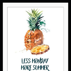 queence Bild LESS MONDAY MORE SUMMER, Ananas, Schriftzug, Ananas, gerahmt