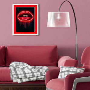 queence Bild mit Rahmen Lippen, Neon, Neonlicht, Erotische Bilder, Kiss (1 St), Poster mit buntem Acrylglas Passepartout