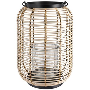 Rattanlaterne - braun - Rattan, Metall, Glas - 27,94 cm - [13.97] | Möbel Kraft