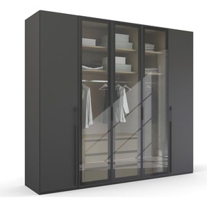 rauch Drehtürenschrank Kleiderschrank Schrank Garderobe SKAT SHINE mit hochwertigem, transparentem Grauglas inkl. umfangreichem Zubehör MADE IN GERMANY