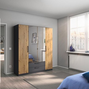 rauch Drehtürenschrank StyleUp Typ Dark & Wood mit trendigen farblich abgesetzten Griffen