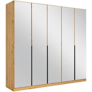 Rauch Möbel Drehtürenschrank, Eiche Artisan, Metall, 3 Fächer, 226x210x54 cm, Blauer Engel, Goldenes M, Made in Germany, Schrankfront mit Spiegel, Schlafzimmer, Kleiderschränke, Drehtürenschränke