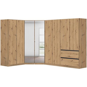 Rauch Möbel Eckkleiderschrank, Eiche Artisan, Holzwerkstoff, 8 Fächer, 2 Schubladen, 208x197x298 cm, Blauer Engel, Goldenes M, BQ - Bündnis für Qualität, Made in Germany, Schrankfront mit Spiegel, Schlafzimmer, Kleiderschränke, Eckschränke