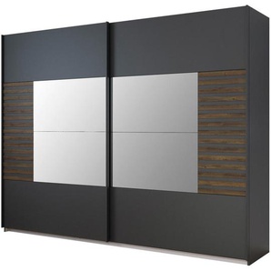 Rauch Möbel Schwebetürenschrank, Dunkelgrau, Eiche dunkel, Metall, 3 Fächer, 271x210x62 cm, Blauer Engel, BQ - Bündnis für Qualität, Made in Germany, in verschiedenen Größen erhältlich, Schlafzimmer, Kleiderschränke, Schwebetürenschränke