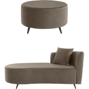 Recamiere ANDAS Hulby Sofas Gr. B/H/T: 182cm x 82cm x 90cm, Samtoptik, Recamiere rechts, incl. Hocker, grau (taupe) Longchair wahlweise mit und ohne Hocker Armlehne links oder rechts