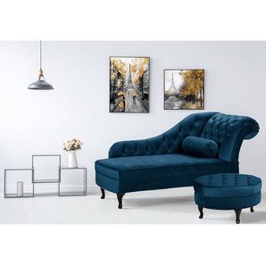 Recamiere Dale Blau Samt Ravi 185 x 93 x 75cm Armlehne davorstehend rechts Glamour