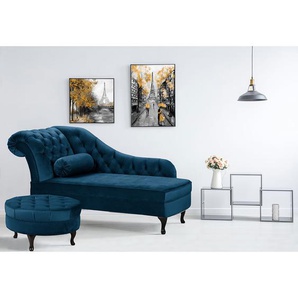 Recamiere Dale Blau Samt Ravi 185 x 93 x 75cm Armlehne davorstehend links Glamour