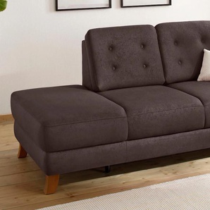 Recamiere HOME AFFAIRE Trondheim Sofas Gr. B/H/T: 194cm x 89cm x 92cm, Luxus-Microfaser ALTARA NUBUCK, Armlehne rechts, braun (dklbraun) Longchair Sofas freistehend, mit Federkern, Knopfheftung im Rücken