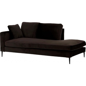 Recamiere LEONIQUE Cozy Sofas Gr. B/H/T: 195cm x 80cm x 97cm, Samtoptik, Armlehne links, braun (espresso) Chaiselongue Sofas mit losen Kissen und Metallbeinen, Armlehne links oder rechts wählbar