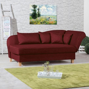 Recamiere MAX WINZER Saturn Sofas Gr. B/H/T: 190 cm x 82 cm x 88 cm, Strukturgewebe 16523, Armlehne rechts, mit Bettkasten-mit Armlehnenverstellung, rot Longchair Recamiere Longchairs Armlehne links oder rechts, inkusive 4 Kissen