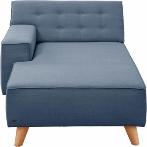 Recamiere TOM TAILOR HOME NORDIC CHIC Sofas Gr. B/H/T: 104cm x 77cm x 151cm, Samtstoff STC, Armlehne links, blau (ink blue stc 6) im Retrolook, Füße Buche natur, Recyclingstoff